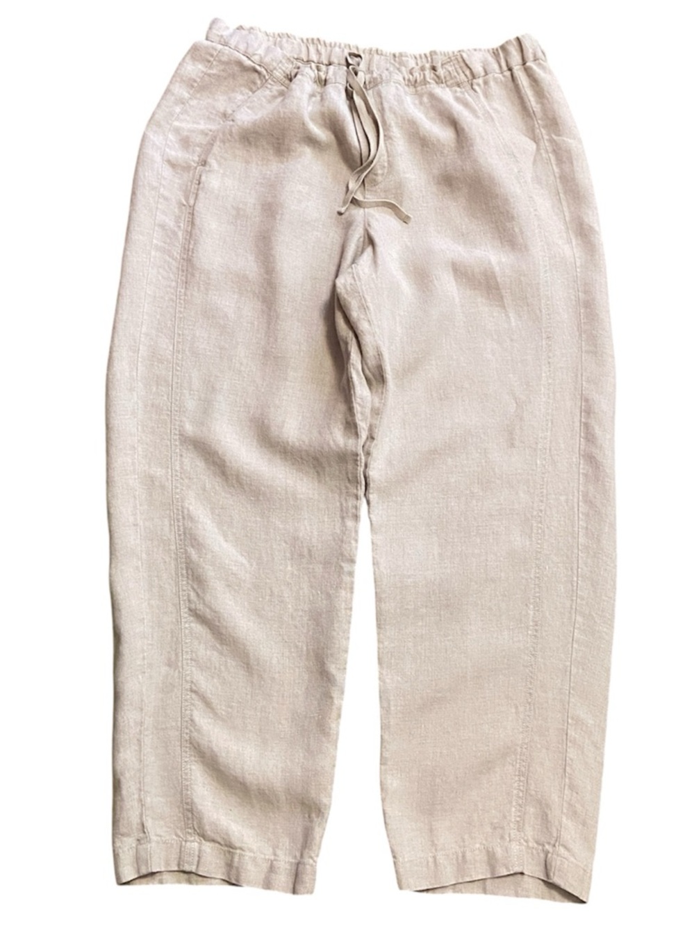 J.Jill Love Linen Pants XL Tan Drawstring Waist Crop Wide Leg Pull On